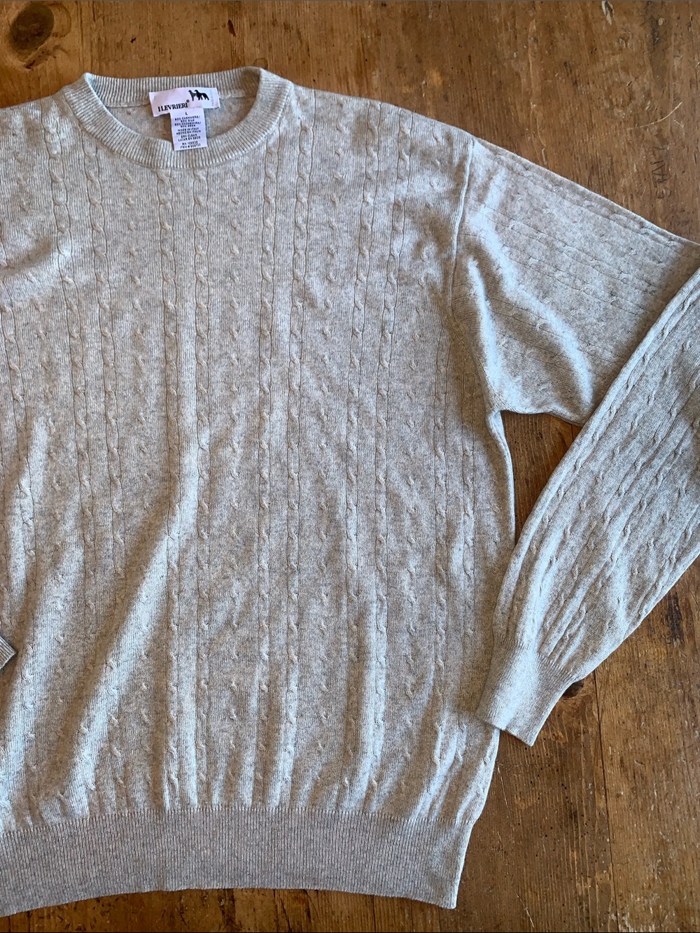 I Levrieri Italian Cashmere Silk Light Gray Cable-Knit Crewneck Sweater - Picture 4 of 16